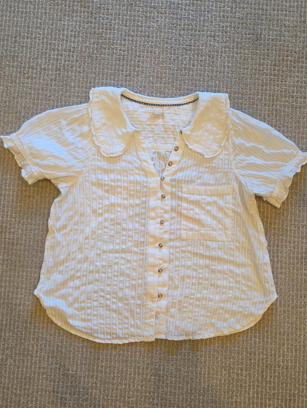 Pilcro White Short-Sleeve Button Front Blouse with Peter Pan Collar